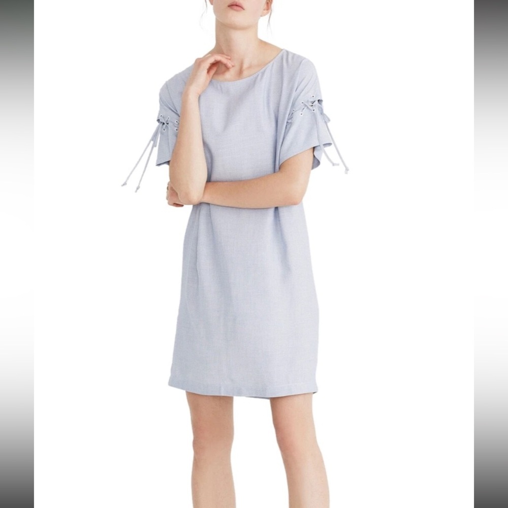 Madewell Blue Cold Shoulder Flutter Sleeve Stripe Laced up Dress coastal chic‎ M